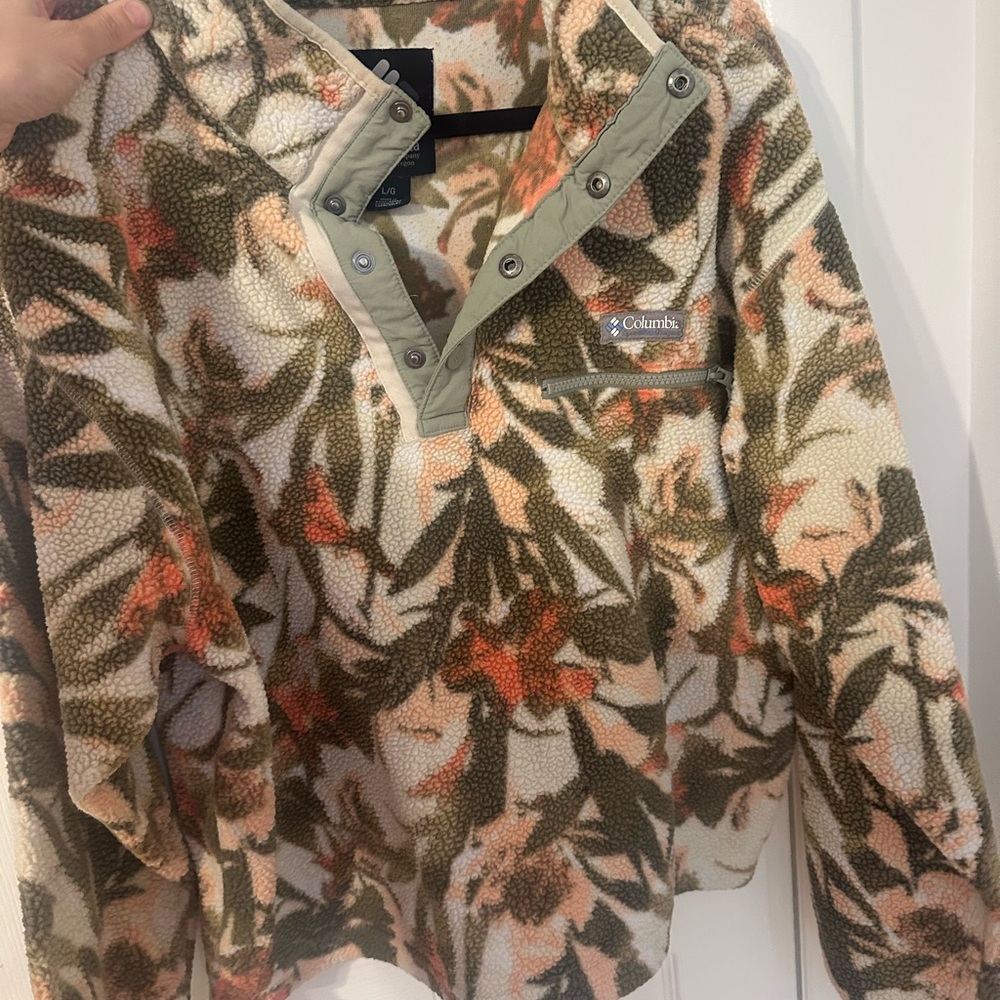 Columbia Floral Sherpa Snap Pullover - Cream, Olive & Rust